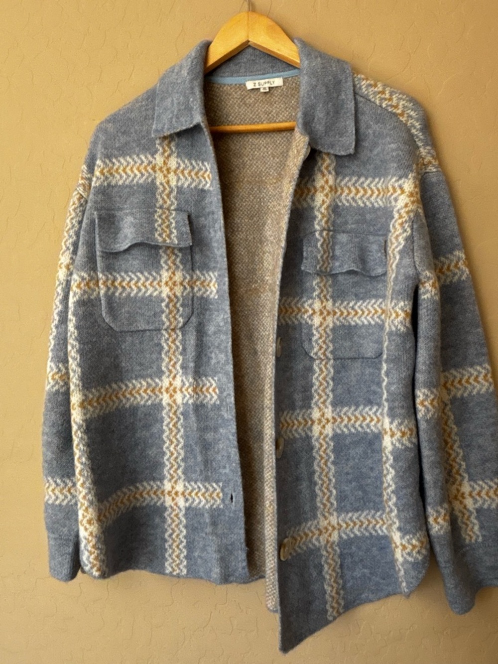 Z Supply Cozy Tyler Plaid Shacket in Blue and Cream